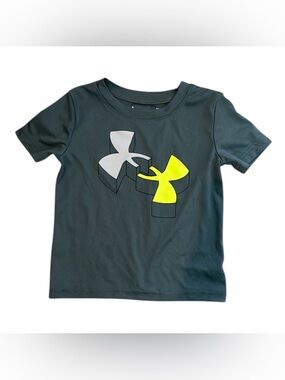 Under Armour Black Tee with Gray and Neon Yellow Logo - Kids